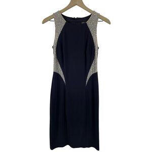 Xscape Women's 4 Sheer Rhinestone Illusion Sleeveless Cocktail Dress LBD Black